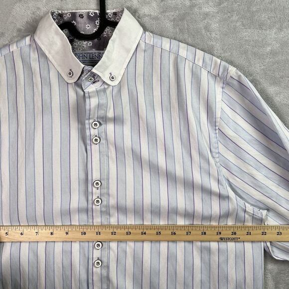 Design Inspired by the Art of John Lennon Shirt Men's XL White/Blue Striped - Picture 10 of 16